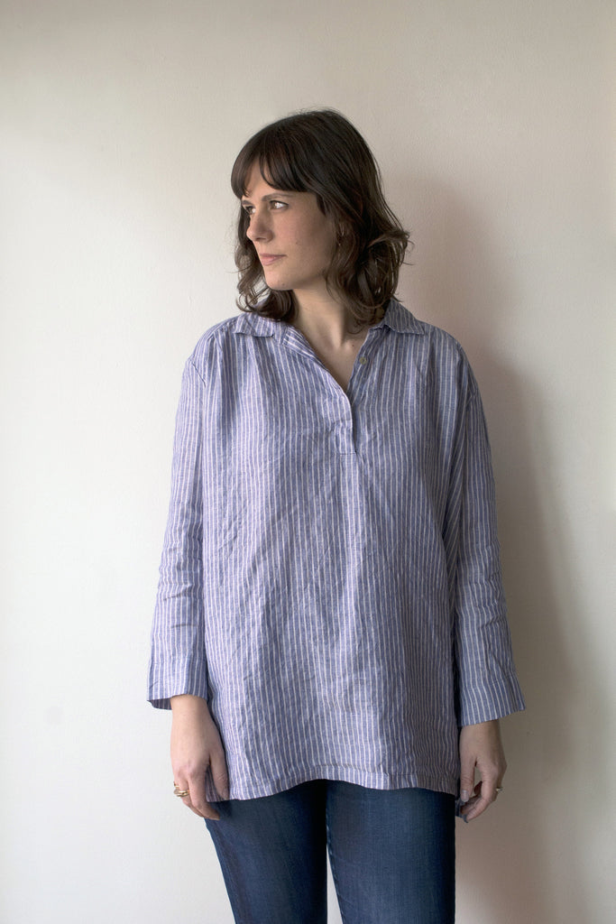 Fog Linen Jill Work Shirt Chambray Stripe