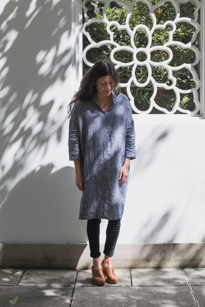 Fog Linen Veckey Dress Navy Stripe