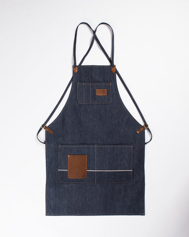 Hand-Eye Kitchen Apron Navy Ticking