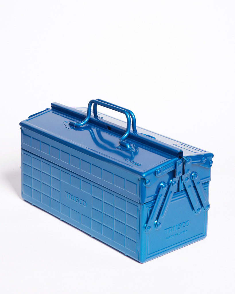 Blue 2 Tray Cantilever Arts & Crafts Storage Box with Compartments